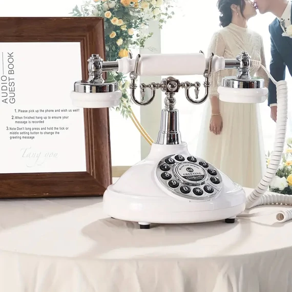 Retro stílusú Audio Guest Book Üzenetrögzítős vendégkönyv esküvőkre fehér JB126810-W