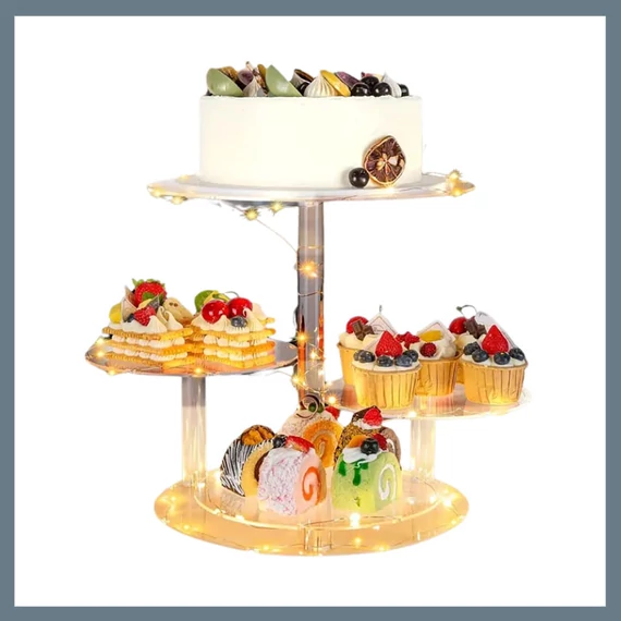 3 szintes LED világításos tortaállvány – akril, átlátszó AW129327