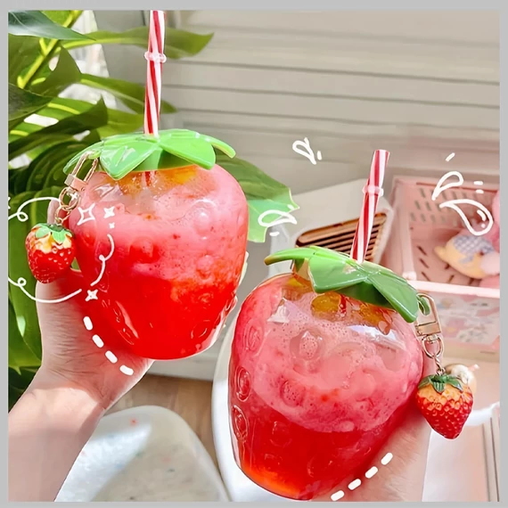 Eper formájú szívószálas pohár – 2 db 500 ml HT1373641