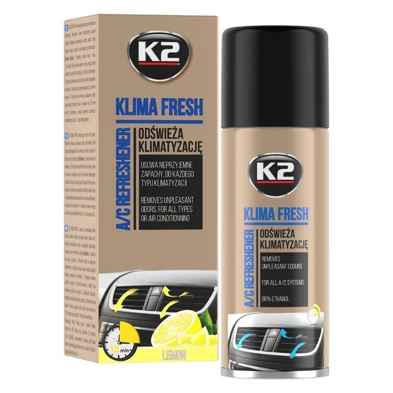 K2 Klima Fresh – Légkondicionáló tisztító és illatosító spray, Lemon illat, 150 ml K222