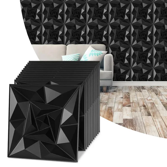 3D falpanel szett – csillagfekete, PVC, 50 x 50 12 db 15173XV32-csf5