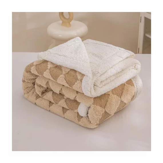 Sherpa pléd bézs–fehér rombusz mintával 200×220 cm ZF-B200