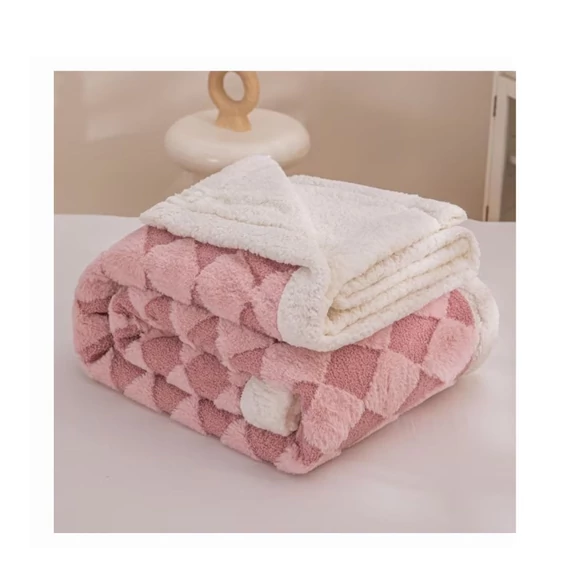 Sherpa pléd rózsaszín–fehér rombusz mintával 150×200 cm ZF-P150