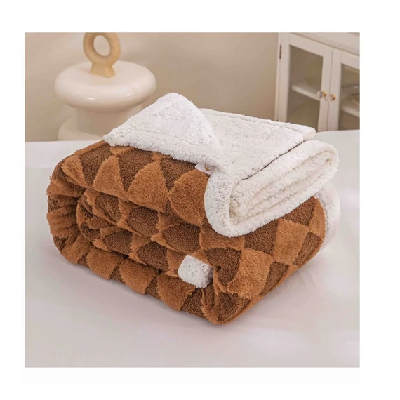 Sherpa pléd barna–fehér rombusz mintával 200×220 cm ZF-SB200
