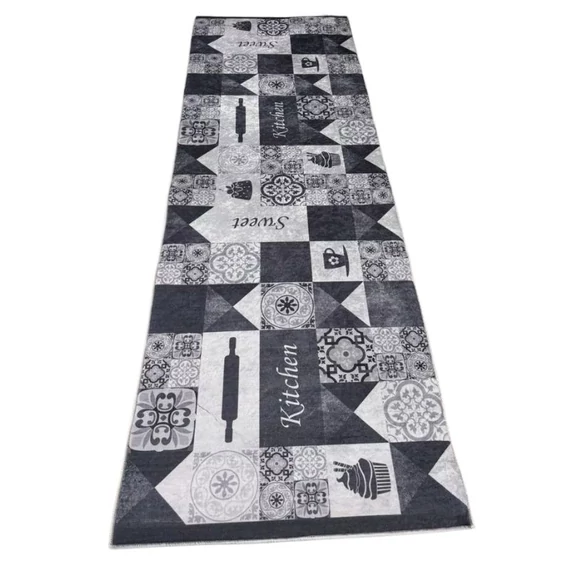 Konyhai Szőnyeg Fekete-fehér csempe mintával 70x200cm
