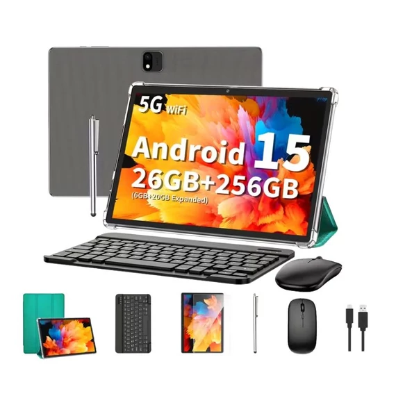 QDDQ 10.1" Android 15 2 az 1-ben Tablet - Zöld tok, billentyűzet és egér szettel RW2284598Z