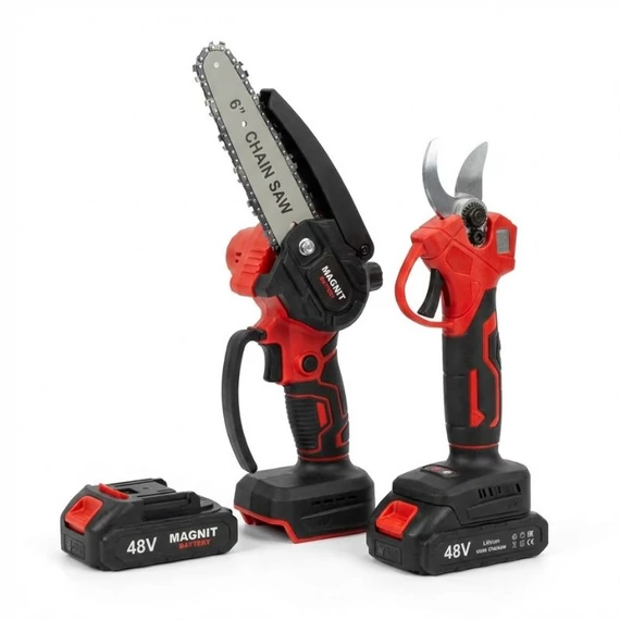 Magnit 48V Akkumulátoros Kerti Szett Mini Láncfűrész + Elektromos Metszőolló M-1012