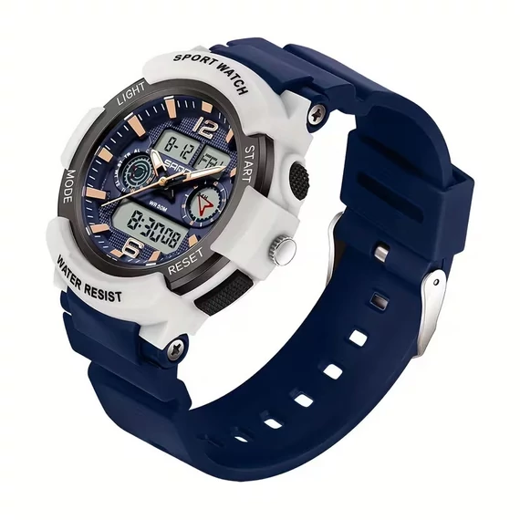 Női divatos quartz dupla kijelzős sport óra kék-fehér GH238501-KF