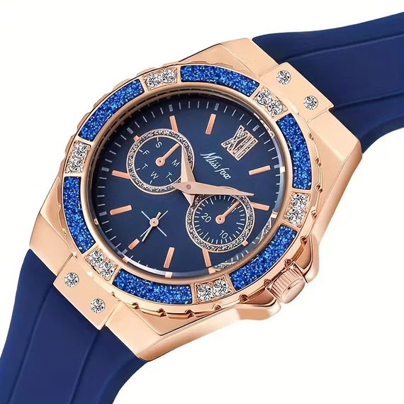 MISSFOX Elegáns Rhinestone Quartz Óra Kék HP1599709