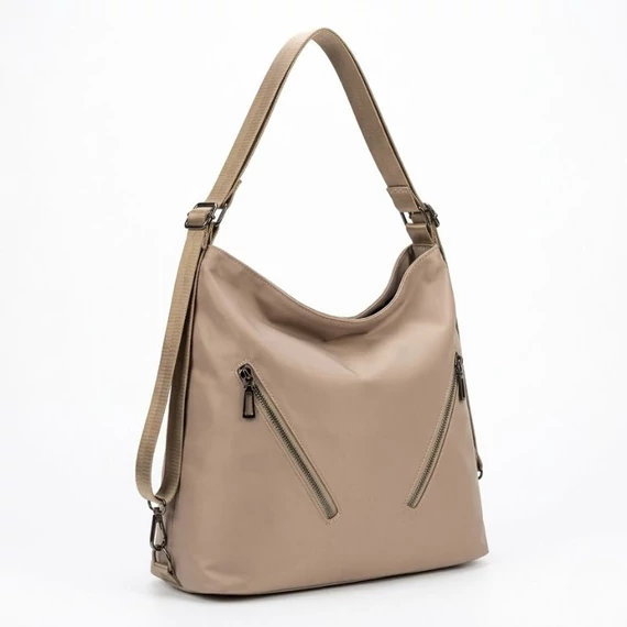 Női válltáska cipzáras zsebekkel világos bézs Taska-007