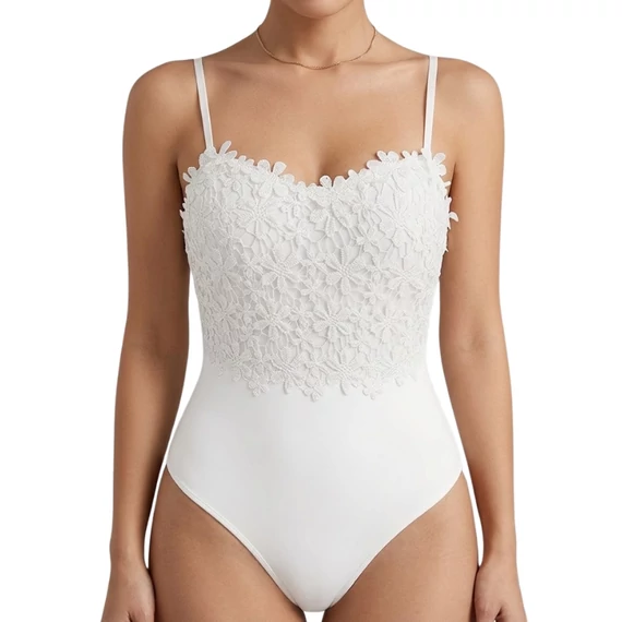 Női csipkés body virágmintás hímzéssel, fehér, "XL" méret BR9277863-4