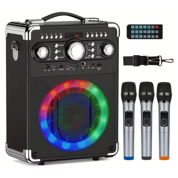Hordozható karaoke hangszóró 2 mikrofonnal RGB világítással UJ4351202