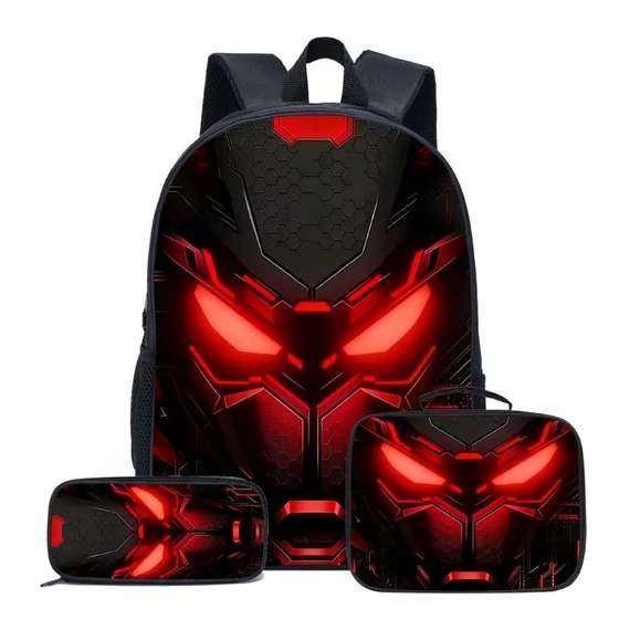 3 részes Cyberpunk hátizsák szett piros-fekete mintával 55M4551905-2